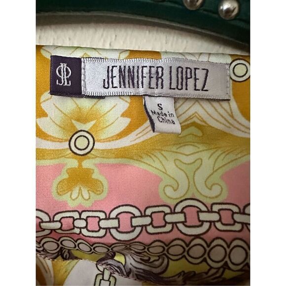 Jennifer Lopez Women’s Silky Multicolored Print Scarf Drawstring Waist Dress Siz - Picture 3 of 6